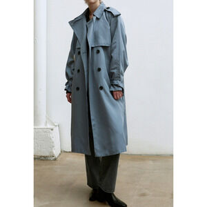 Long Trench Coat Double Breasted Large Windproof Classic Lapel Belted Overcoat